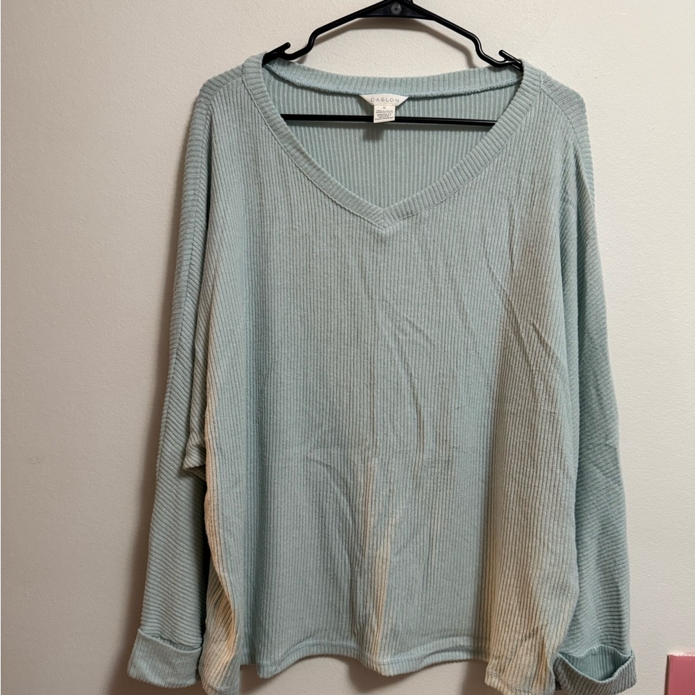 Caslon Light Blue Ribbed V-Neck Long Sleeve Top
